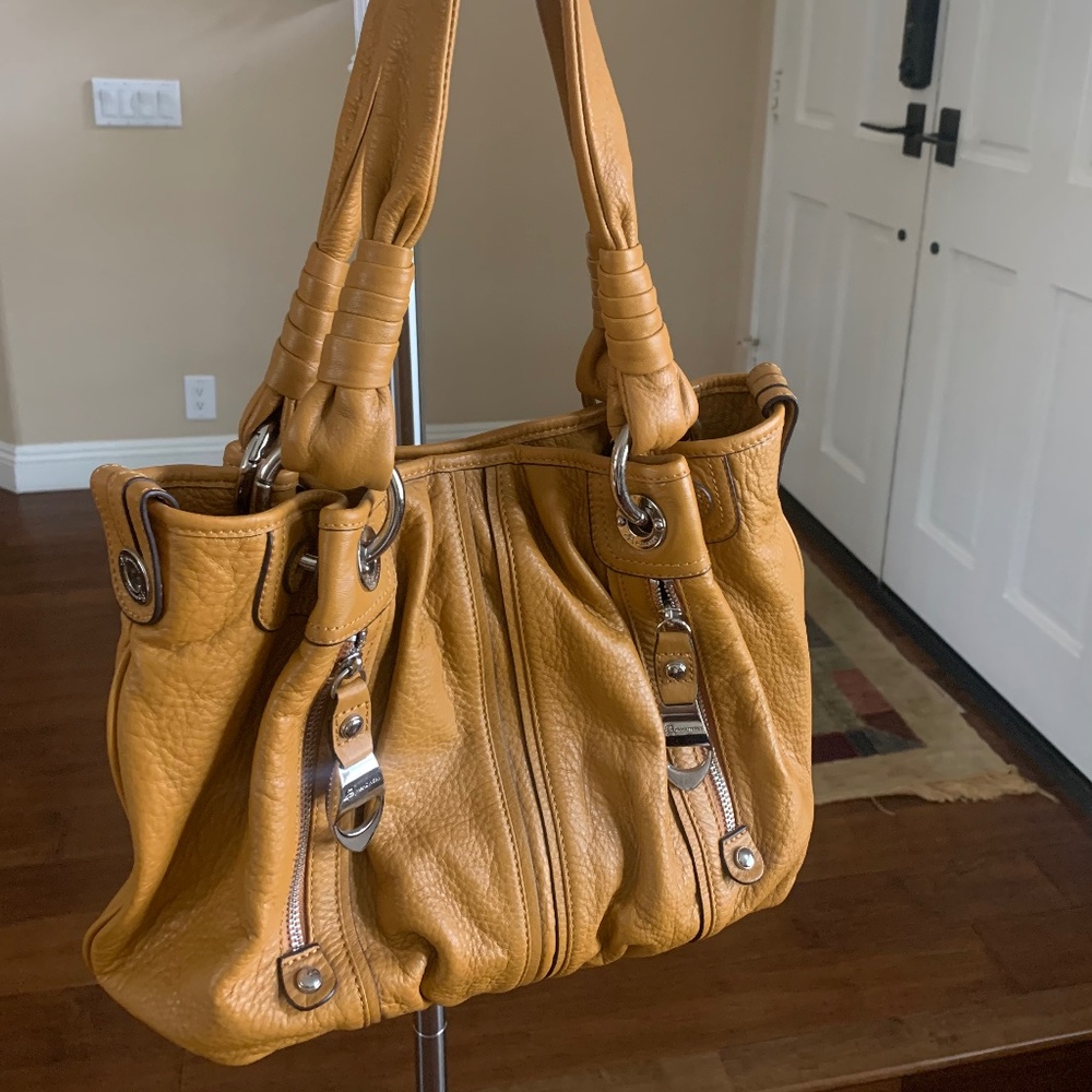 B. Makowsky Medium Mustard Yellow Butter Soft Leather Shoulder Hobo Handbag